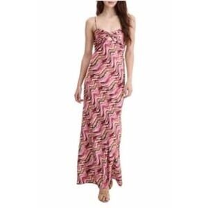 Seni & Cade Satin Long Social Maxi Dress Mauve Olive Marble Wave Print NWT XXS‎
